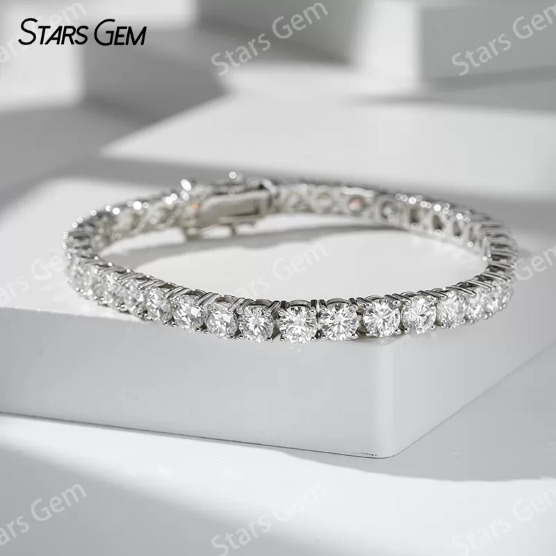 3mm 4mm 5mm Round Brilliant Cut Moissanite S925 Sterling Silver Tennis Bracelets
