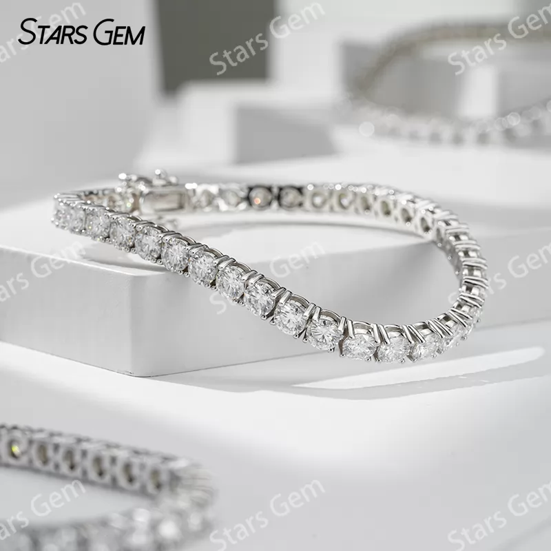 3mm 4mm 5mm Round Brilliant Cut Moissanite S925 Sterling Silver Tennis Bracelets