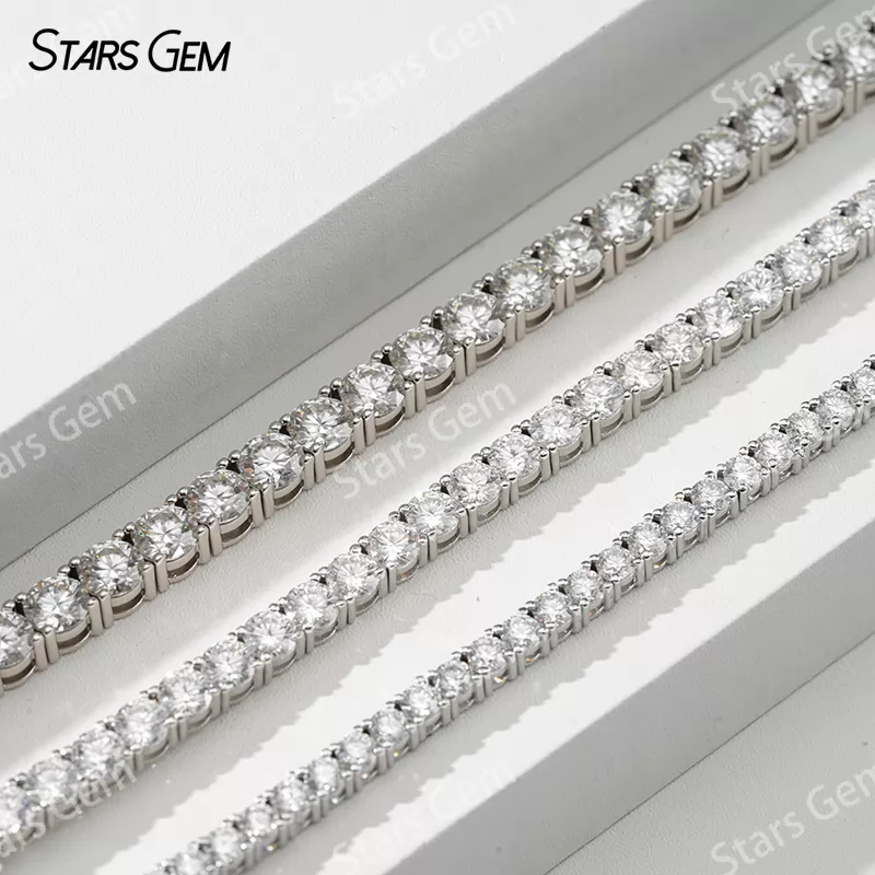 3mm 4mm 5mm Round Brilliant Cut Moissanite S925 Sterling Silver Tennis Bracelets