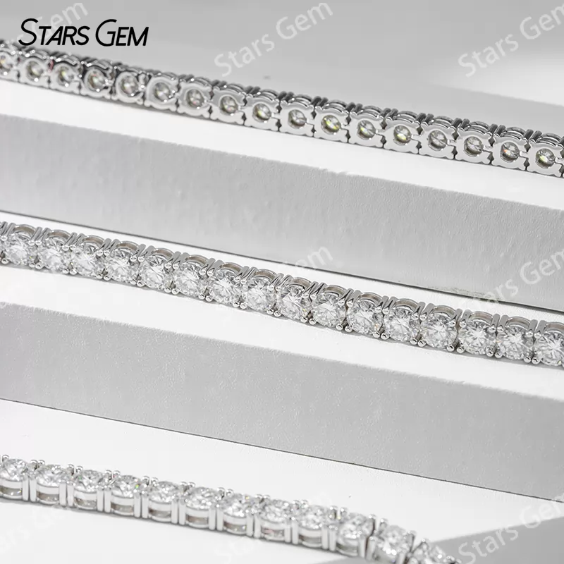 3mm 4mm 5mm Round Brilliant Cut Moissanite S925 Sterling Silver Tennis Bracelets