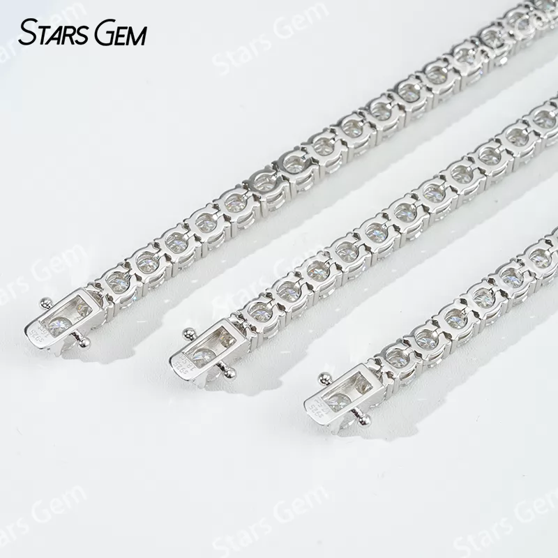 3mm 4mm 5mm Round Brilliant Cut Moissanite S925 Sterling Silver Tennis Bracelets