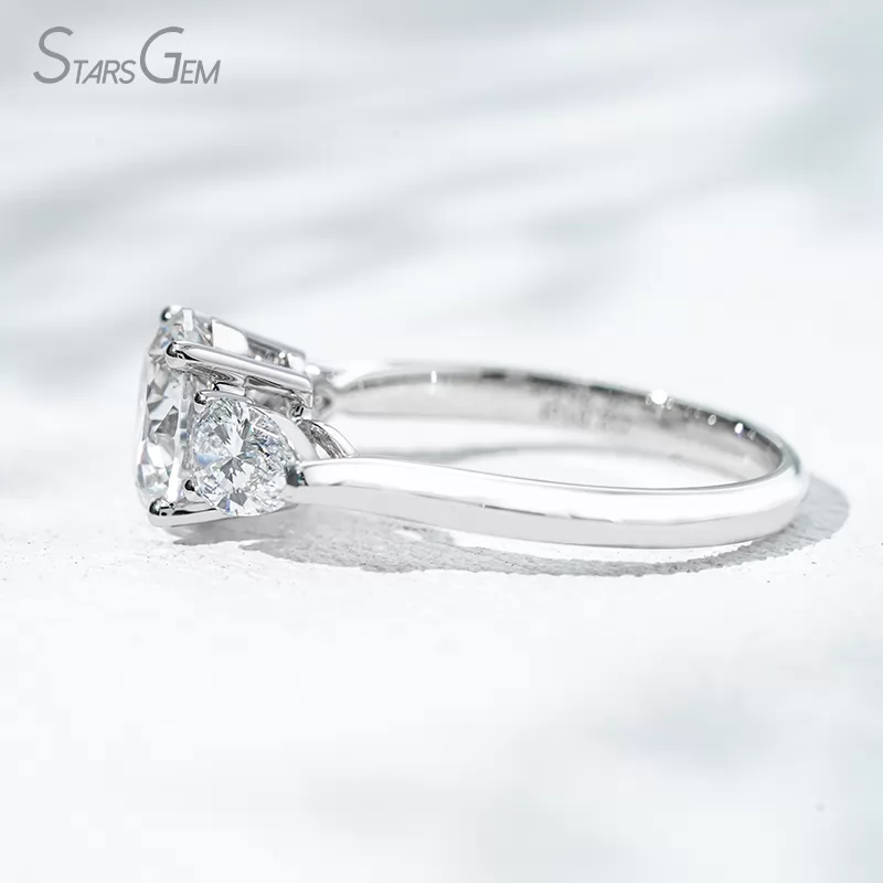 18K Solid Gold Three Stone Type Certified 2.0ct Round Brilliant Cut with Pear Cut Lab Grown Diamond Engagement Ring