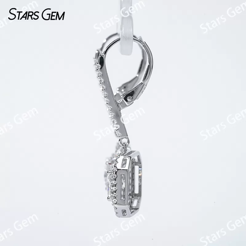 Double Halo Set S925 Sterling Silver Earring 5.5x5.5mm Square Princess Cut Moissanite Drop Earrings