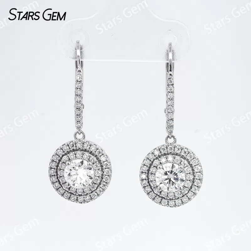 Double Halo Set S925 Sterling Silver Earring 5.5mm Round Cut Moissanite Diamond Drop Earrings