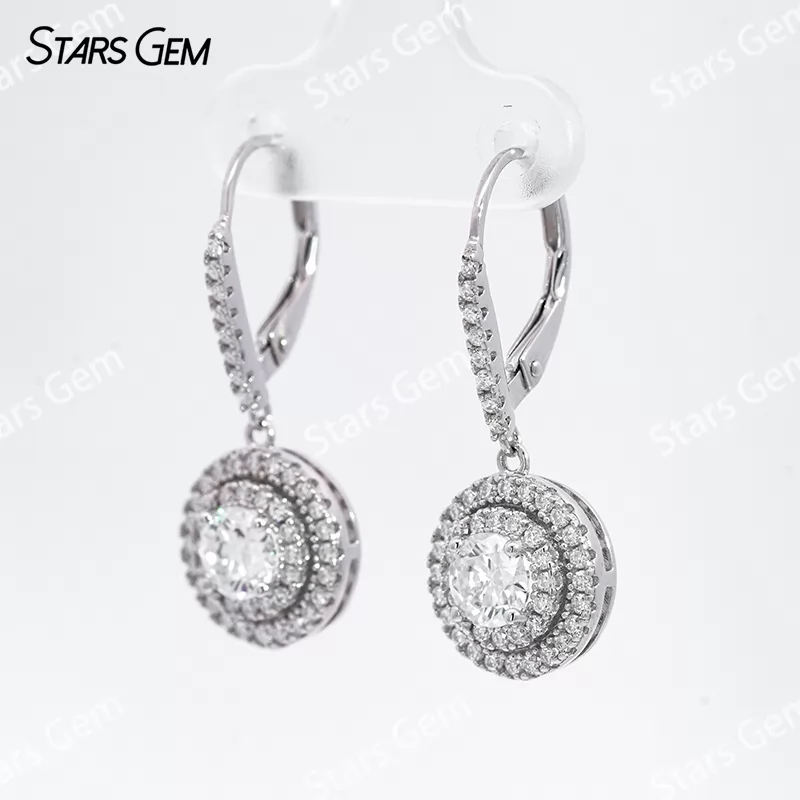 Double Halo Set S925 Sterling Silver Earring 5.5mm Round Cut Moissanite Diamond Drop Earrings