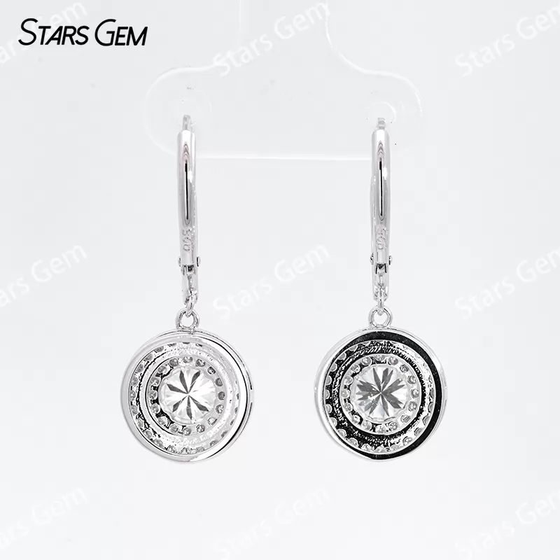 Double Halo Set S925 Sterling Silver Earring 5.5mm Round Cut Moissanite Diamond Drop Earrings