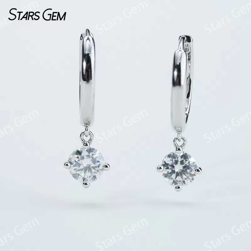 5.0mm Round Cut Moissanite Hoop Earring 1 Carat per Pairs S925 Sterling Silver Drop Earrings