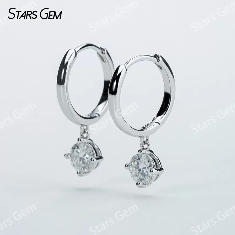 5.0mm Round Cut Moissanite Hoop Earring 1 Carat per Pairs S925 Sterling Silver Drop Earrings