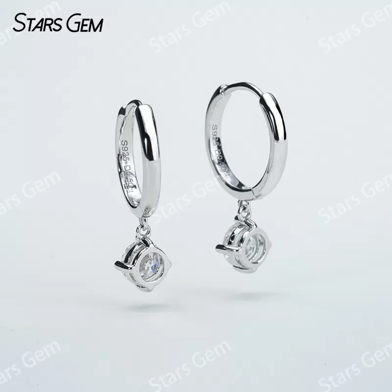5.0mm Round Cut Moissanite Hoop Earring 1 Carat per Pairs S925 Sterling Silver Drop Earrings