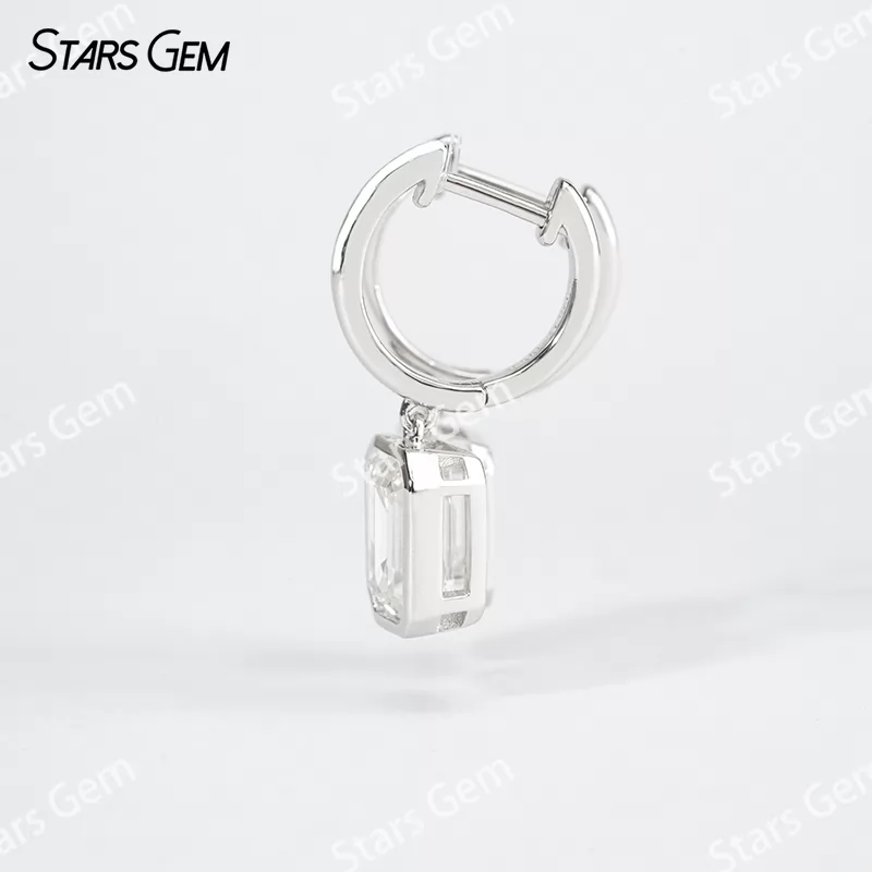 6×8mm Octagon Emerald Cut Moissanite Bezel Set S925 Sterling Silver Drop Earrings