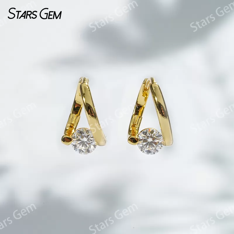 Unique S925 Sterling Silver Drop Earring Personalized 1 Carat 5.0mm Round Cut Moissanite Earrings