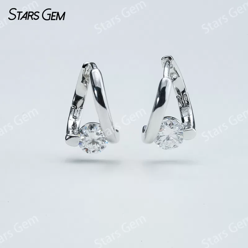 Unique S925 Sterling Silver Drop Earring Personalized 1 Carat 5.0mm Round Cut Moissanite Earrings