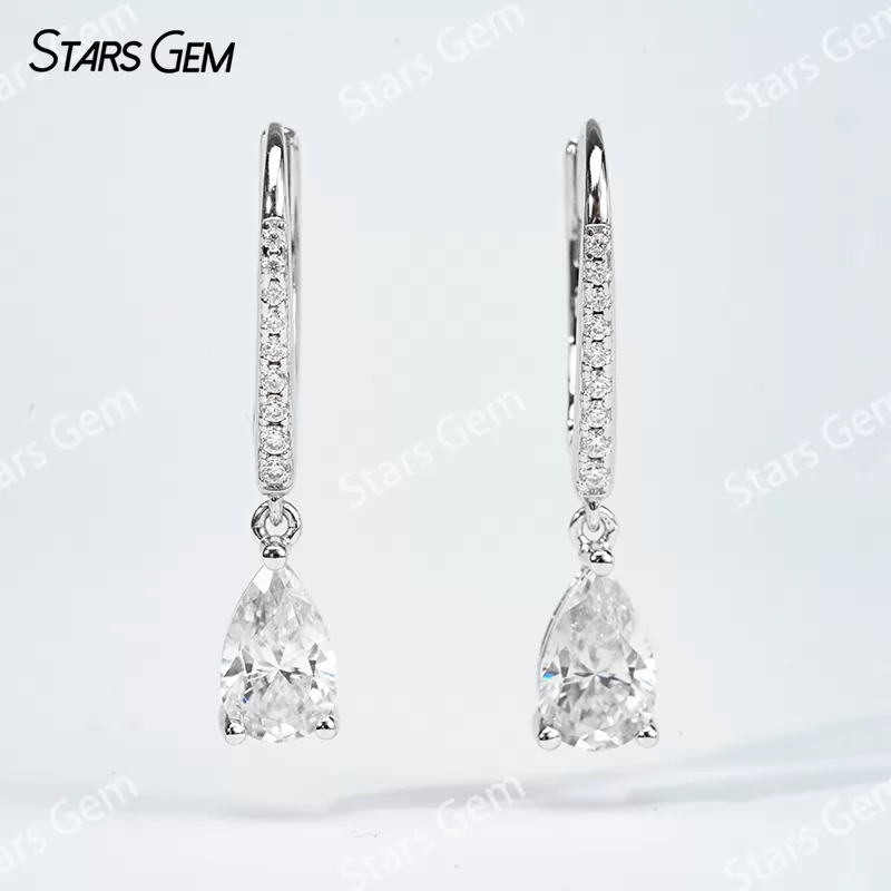 S925 Sterling Silver Earring 5x8mm 2 Carat Pear Cut Moissanite Diamond Drop Earrings