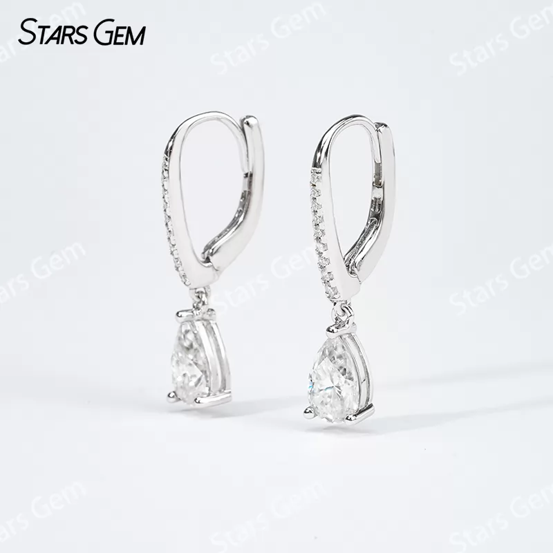S925 Sterling Silver Earring 5x8mm 2 Carat Pear Cut Moissanite Diamond Drop Earrings