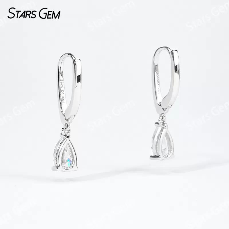 S925 Sterling Silver Earring 5x8mm 2 Carat Pear Cut Moissanite Diamond Drop Earrings
