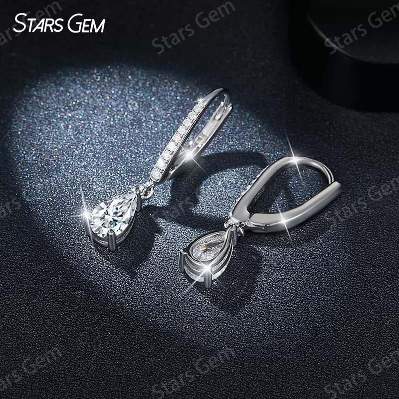 S925 Sterling Silver Earring 5x8mm 2 Carat Pear Cut Moissanite Diamond Drop Earrings