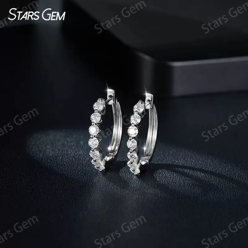 S925 Sterling Silver Earring 2.4mm Round Brilliant Cut Moissanite Diamond Hoop Earrings