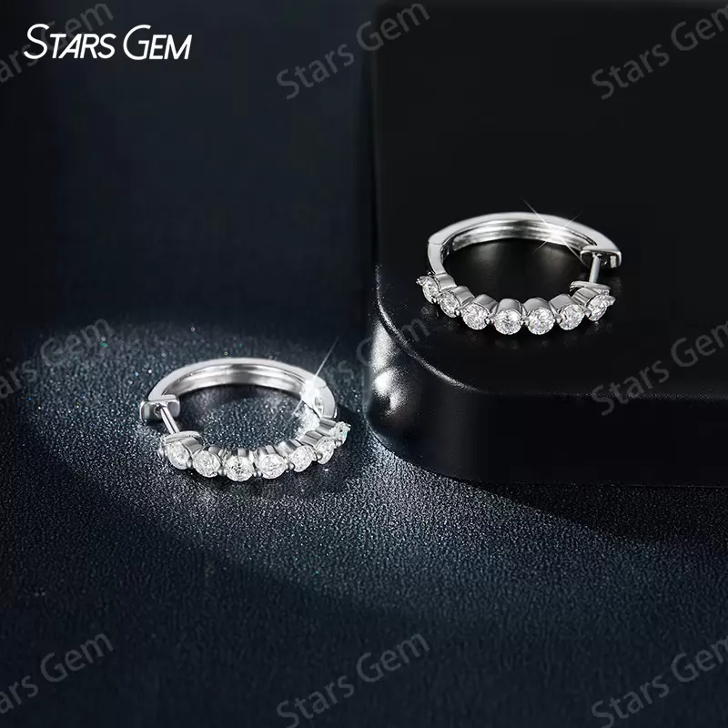 S925 Sterling Silver Earring 2.4mm Round Brilliant Cut Moissanite Diamond Hoop Earrings