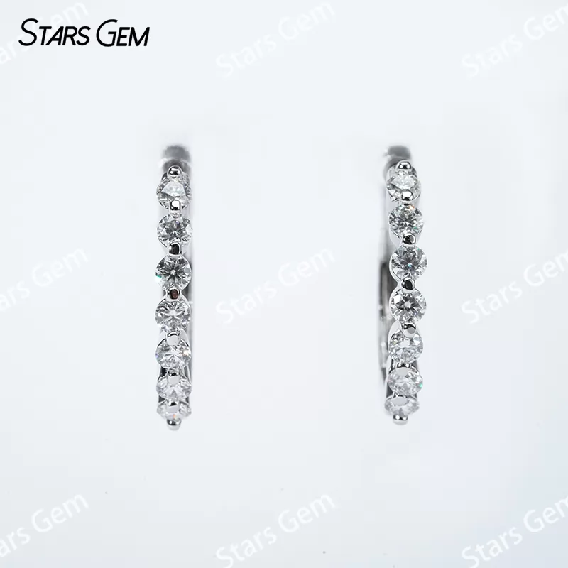 S925 Sterling Silver Earring 2.4mm Round Brilliant Cut Moissanite Diamond Hoop Earrings
