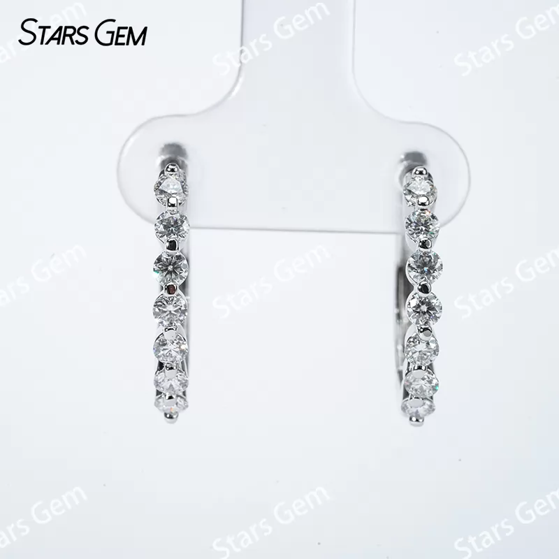 S925 Sterling Silver Earring 2.4mm Round Brilliant Cut Moissanite Diamond Hoop Earrings