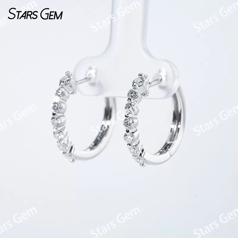 S925 Sterling Silver Earring 2.4mm Round Brilliant Cut Moissanite Diamond Hoop Earrings