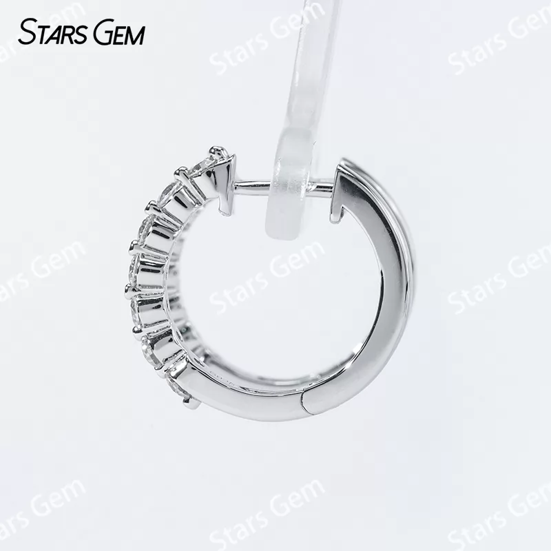 S925 Sterling Silver Earring 2.4mm Round Brilliant Cut Moissanite Diamond Hoop Earrings