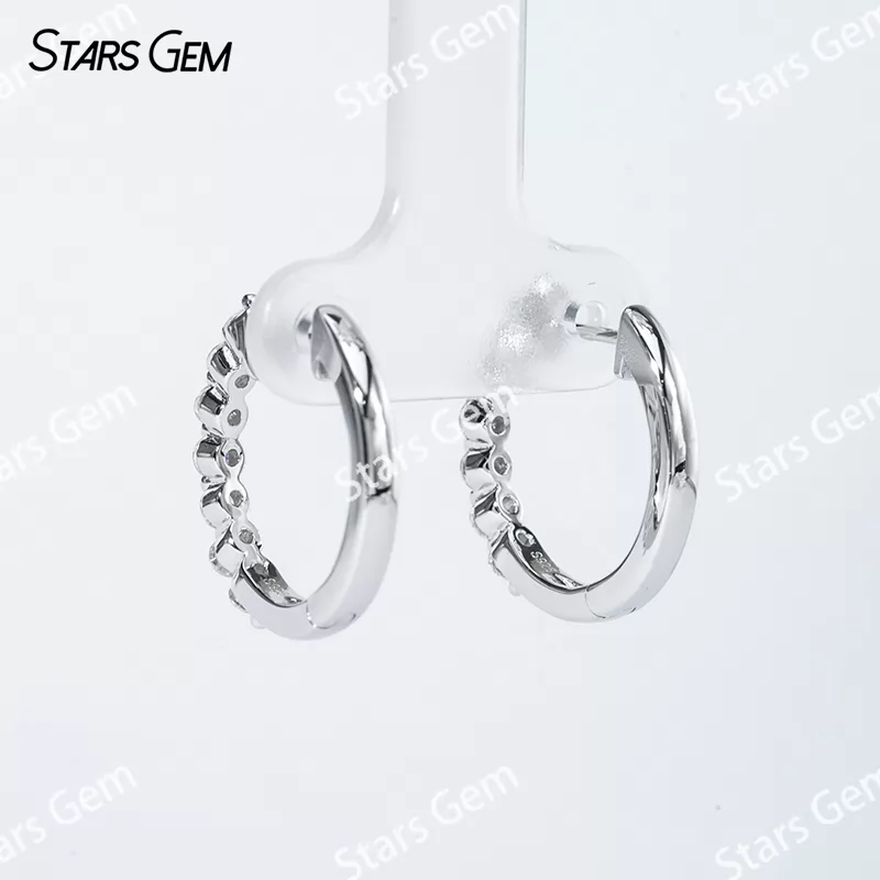 S925 Sterling Silver Earring 2.4mm Round Brilliant Cut Moissanite Diamond Hoop Earrings