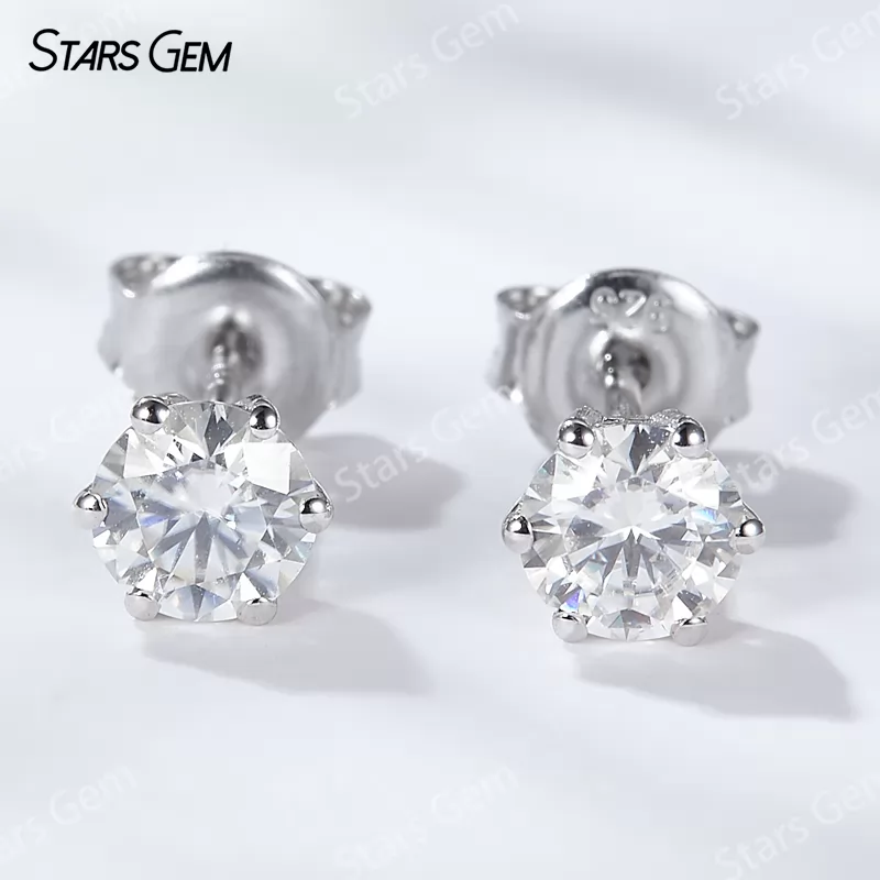Classic 6 Prongs Basket Set S925 Sterling Silver Earring Moissanite Diamond Stud Earrings