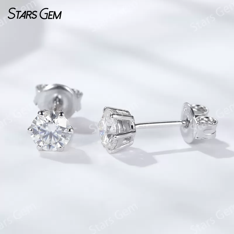 Classic 6 Prongs Basket Set S925 Sterling Silver Earring Moissanite Diamond Stud Earrings
