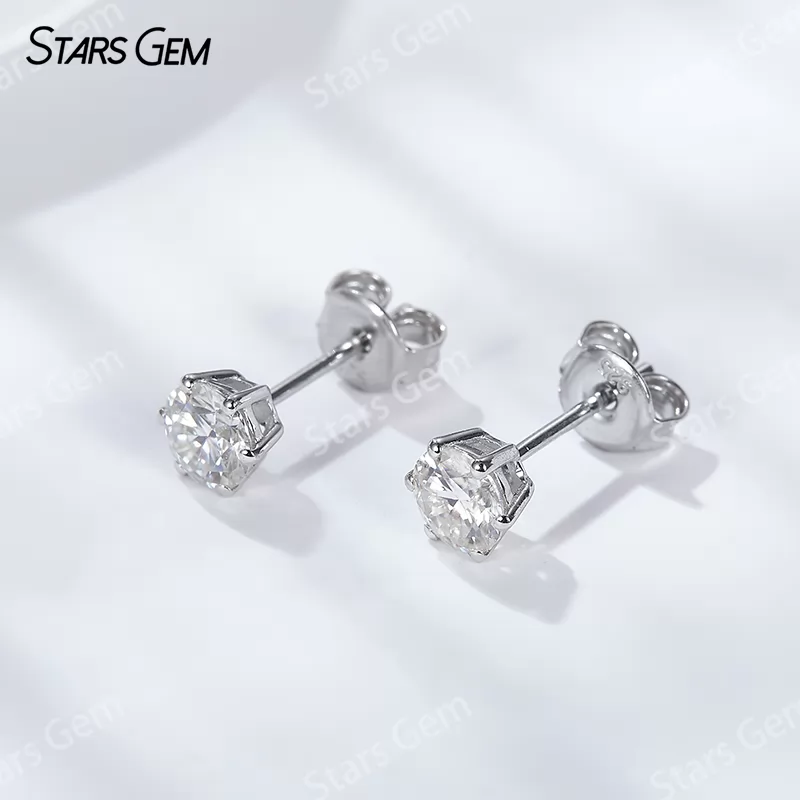 Classic 6 Prongs Basket Set S925 Sterling Silver Earring Moissanite Diamond Stud Earrings