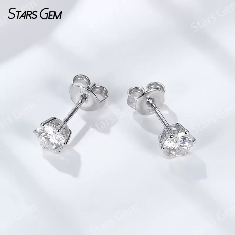 Classic 6 Prongs Basket Set S925 Sterling Silver Earring Moissanite Diamond Stud Earrings