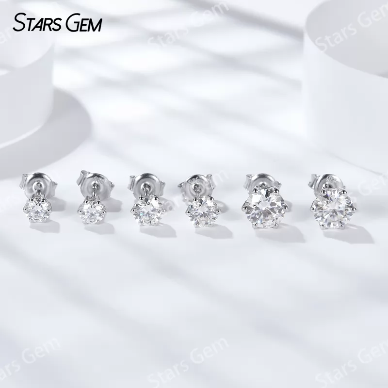 Classic 6 Prongs Basket Set S925 Sterling Silver Earring Moissanite Diamond Stud Earrings
