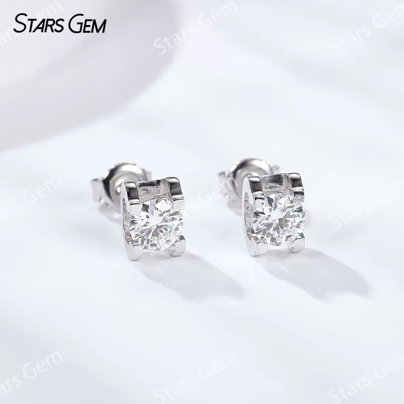 S925 Sterling Silver 0.6ct to 2.0ct per Pairs Round Brilliant Cut DEF VVS Moissanite Diamond Stud Earrings