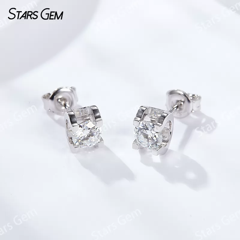 S925 Sterling Silver 0.6ct to 2.0ct per Pairs Round Brilliant Cut DEF VVS Moissanite Diamond Stud Earrings