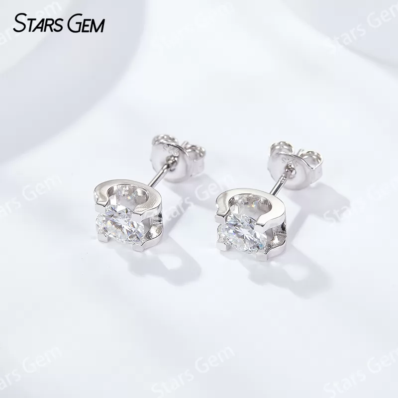 S925 Sterling Silver 0.6ct to 2.0ct per Pairs Round Brilliant Cut DEF VVS Moissanite Diamond Stud Earrings