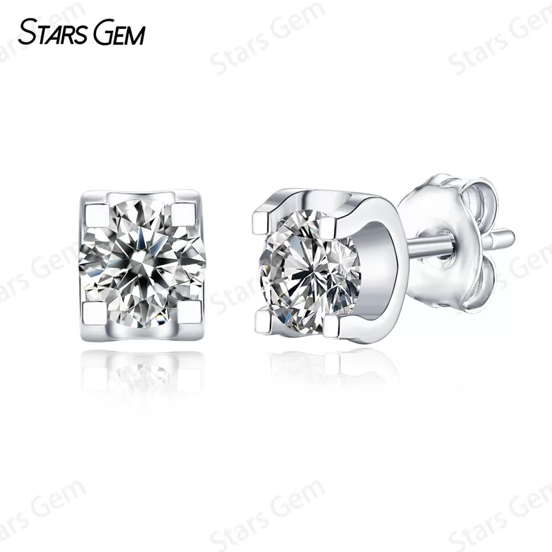 S925 Sterling Silver 0.6ct to 2.0ct per Pairs Round Brilliant Cut DEF VVS Moissanite Diamond Stud Earrings