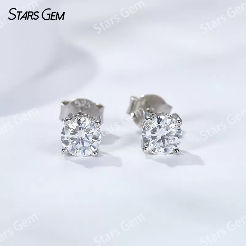 Classic 4 Prongs Basket Set S925 Sterling Silver Earring 0.6ct to 4.0ct Moissanite Diamond Stud Earrings