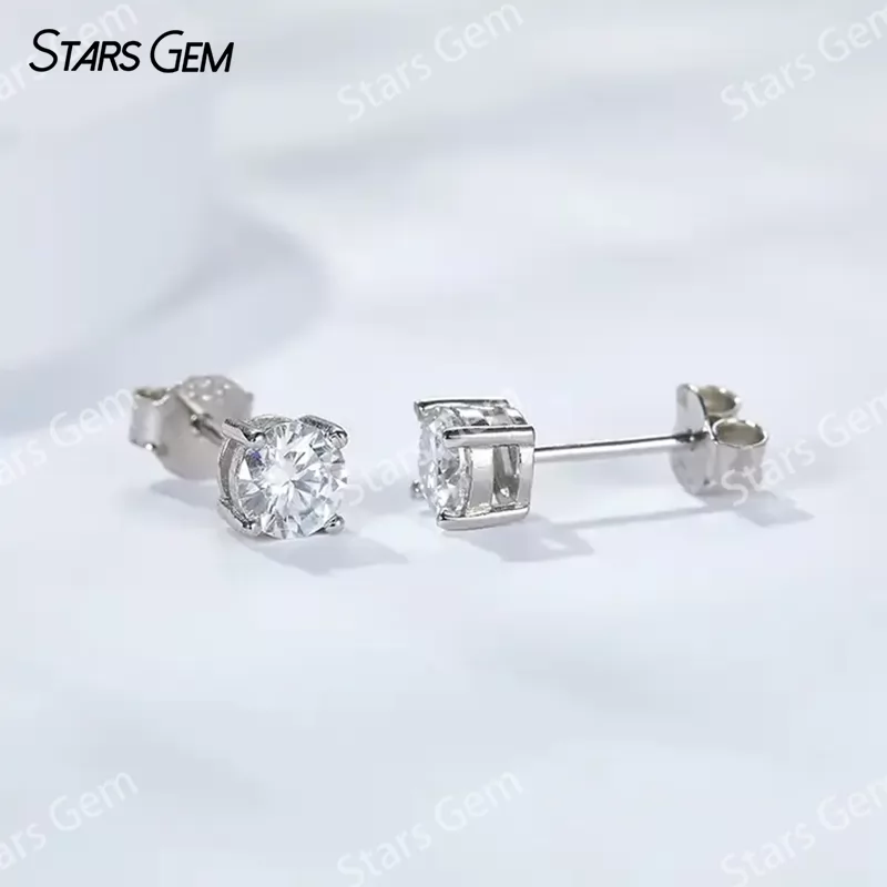 Classic 4 Prongs Basket Set S925 Sterling Silver Earring 0.6ct to 4.0ct Moissanite Diamond Stud Earrings
