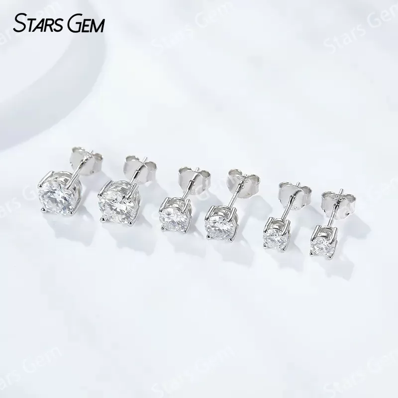 Classic 4 Prongs Basket Set S925 Sterling Silver Earring 0.6ct to 4.0ct Moissanite Diamond Stud Earrings