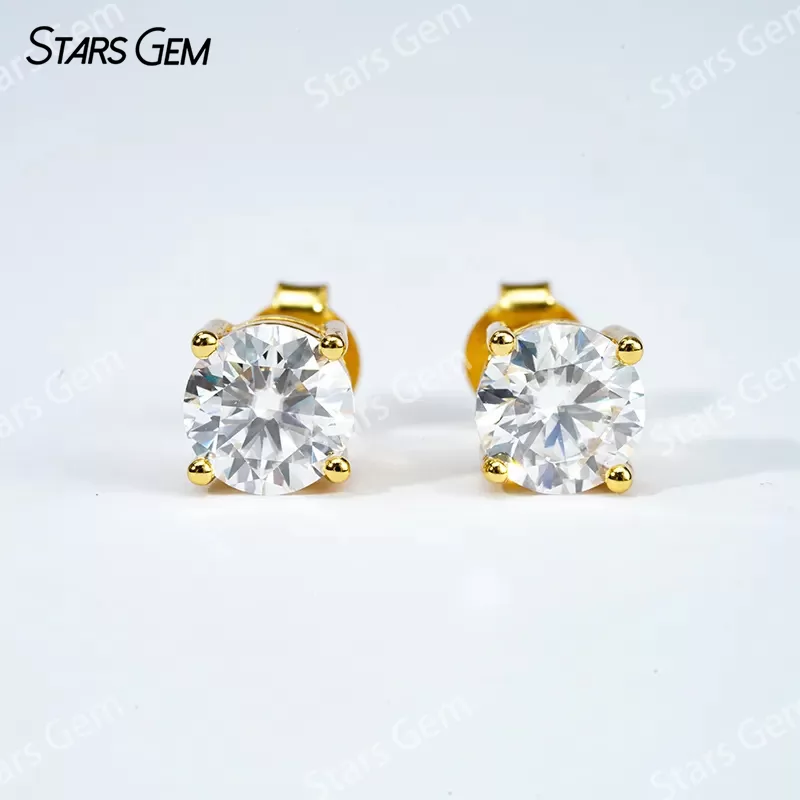 Classic 4 Prongs Basket Set S925 Sterling Silver Earring 0.6ct to 4.0ct Moissanite Diamond Stud Earrings