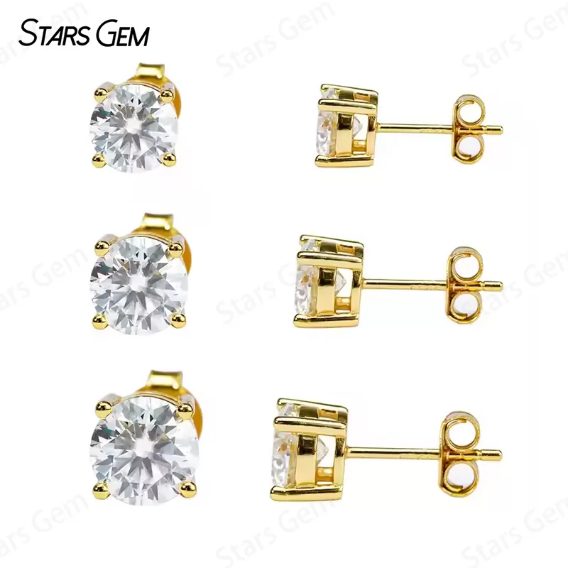 Classic 4 Prongs Basket Set S925 Sterling Silver Earring 0.6ct to 4.0ct Moissanite Diamond Stud Earrings