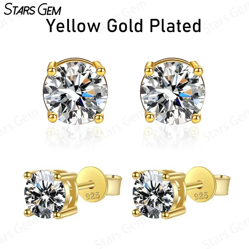 Classic 4 Prongs Basket Set S925 Sterling Silver Earring 0.6ct to 4.0ct Moissanite Diamond Stud Earrings