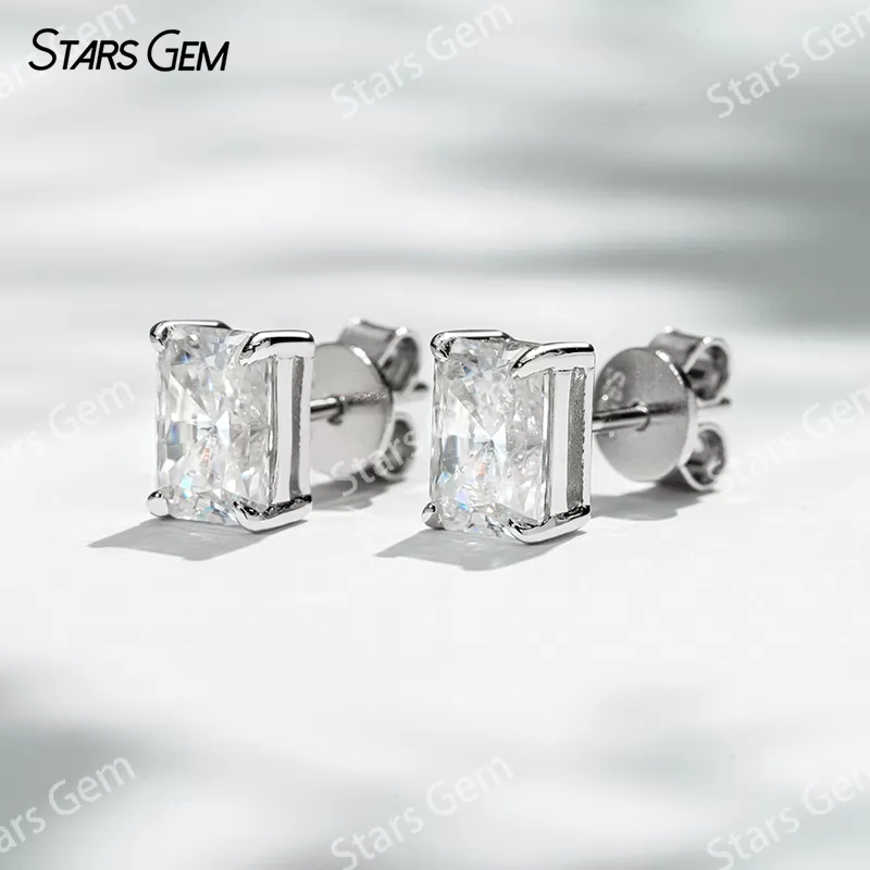 5×7mm Radiant Cut Moissanite S925 Sterling Silver Diamond Stud Earrings