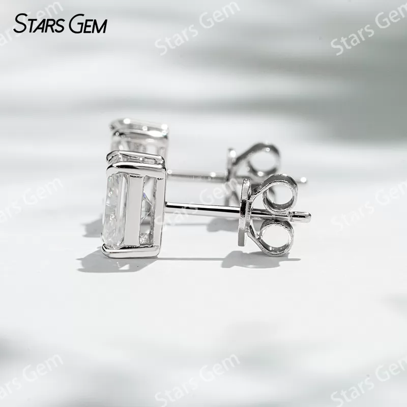 5×7mm Radiant Cut Moissanite S925 Sterling Silver Diamond Stud Earrings