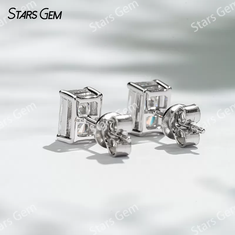 5×7mm Radiant Cut Moissanite S925 Sterling Silver Diamond Stud Earrings