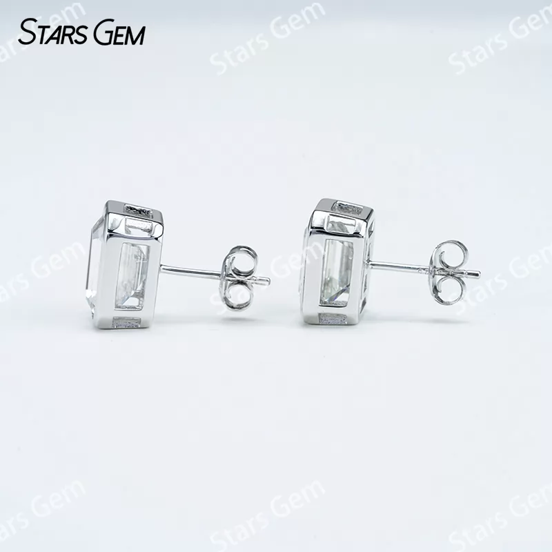 8×10mm Octagon Emerald Cut Moissanite Bezel Set S925 Sterling Silver Diamond Stud Earrings
