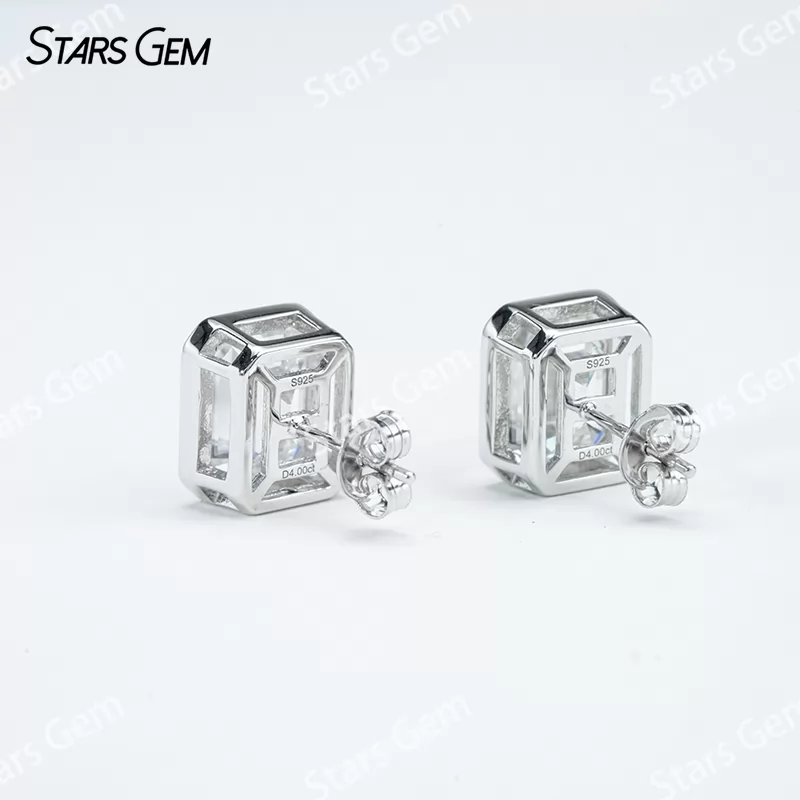 8×10mm Octagon Emerald Cut Moissanite Bezel Set S925 Sterling Silver Diamond Stud Earrings