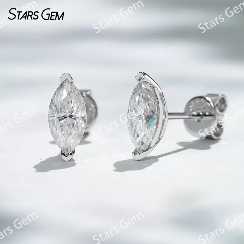 4×8mm Marquise Cut Moissanite S925 Sterling Silver Diamond Stud Earrings