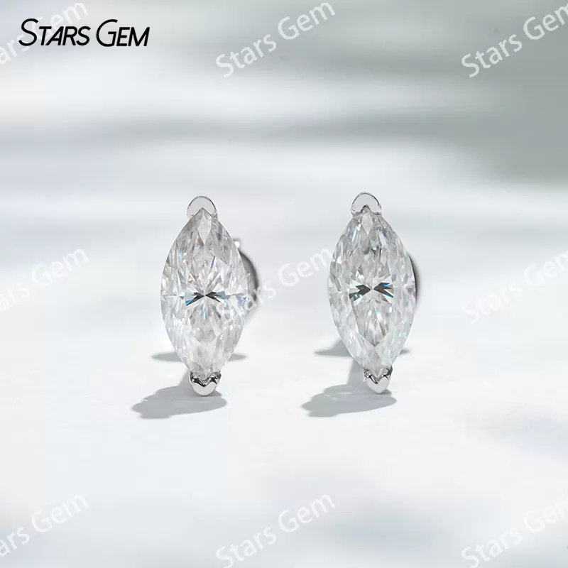 4×8mm Marquise Cut Moissanite S925 Sterling Silver Diamond Stud Earrings