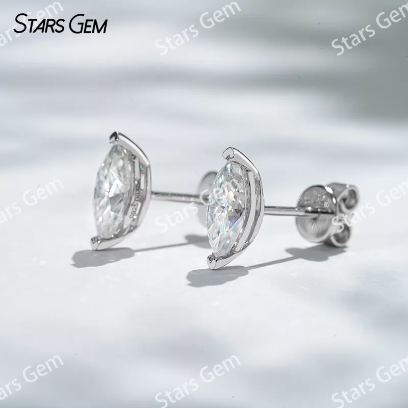 4×8mm Marquise Cut Moissanite S925 Sterling Silver Diamond Stud Earrings